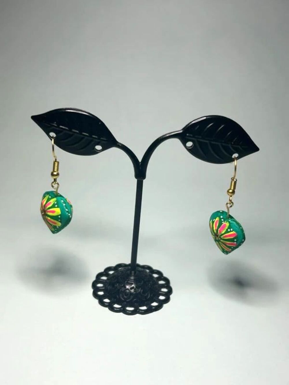Handmade Heart Wood Earrings: Oaxacan Hand-Painted Jewelry
